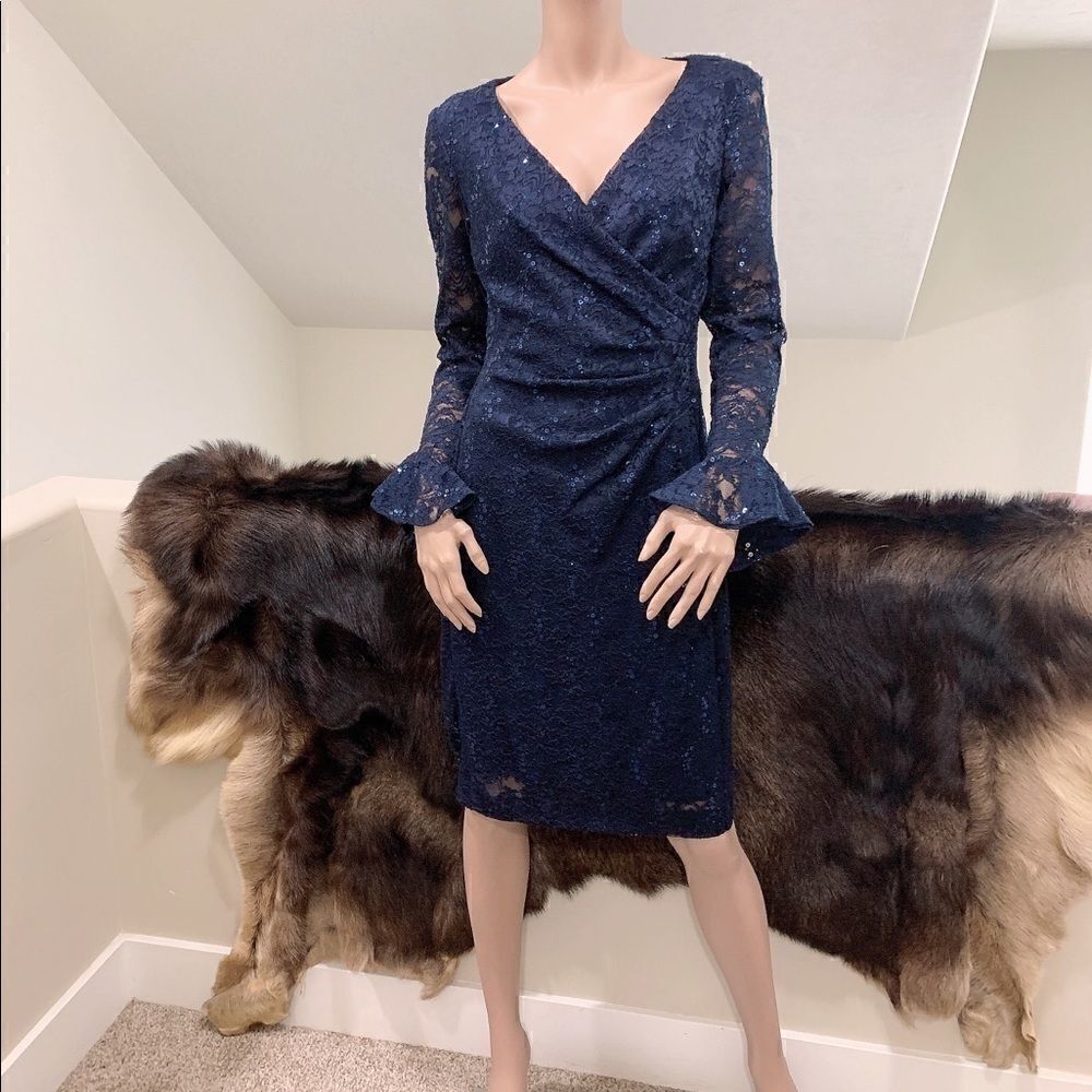 Lauren Ralph Lauren Sequin Lace  Dress navy